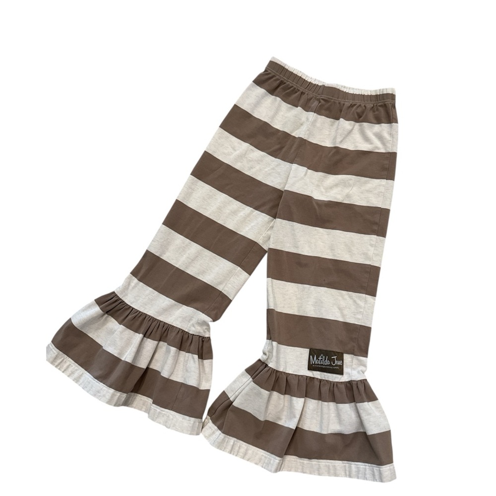 Matilda Jane Benny leggings Tan and Cream Striped size 6 kids